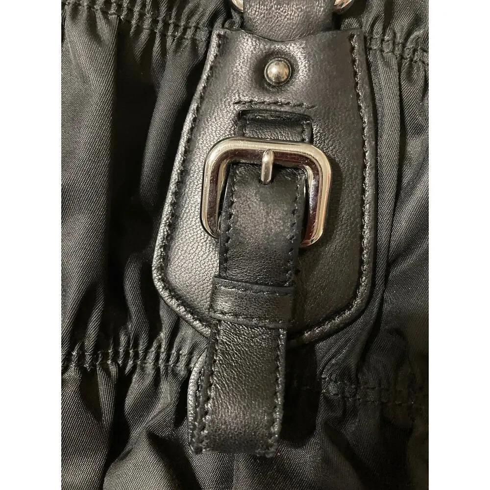 PRADA LARGE BLACK NYLON HANDBAG WITH BRAIDED LEATHER HANDLES - Picture 16 of 16